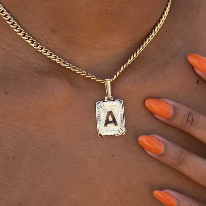 Square Initial Pendant in Yellow Gold