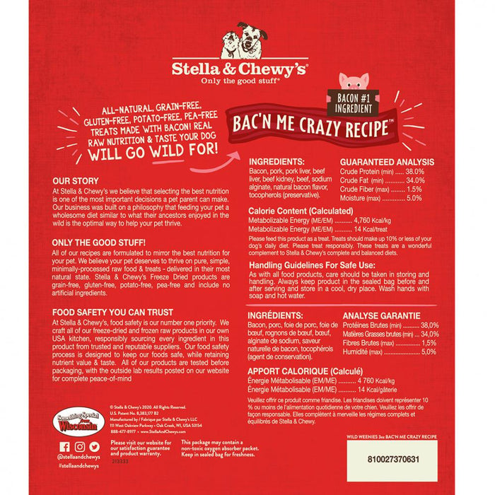 Stella & Chewy's Freeze-Dried Raw Bac'n Me Crazy Recipe Wild Weenies Dog Treats