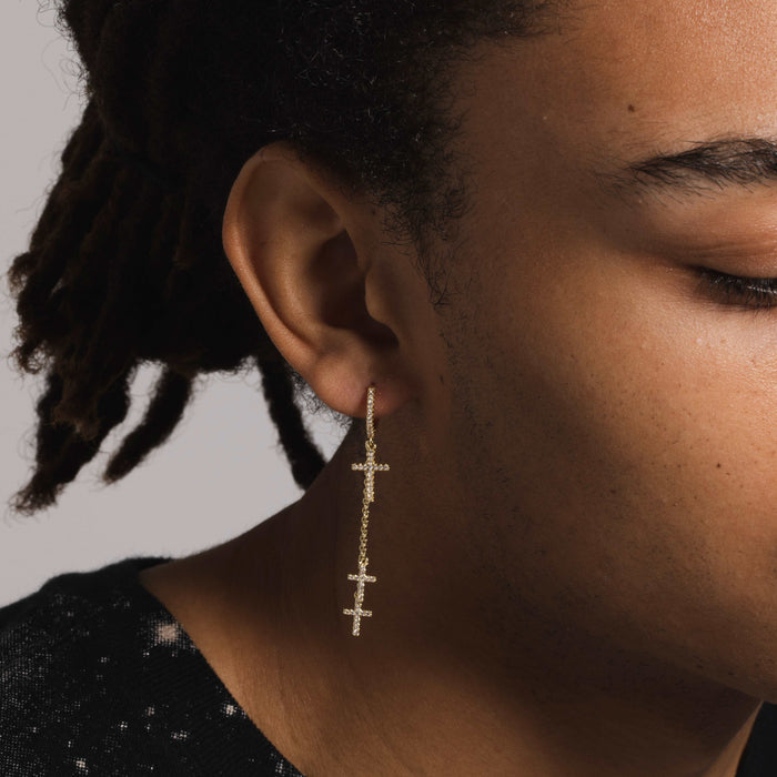 Triple Cross Drop Earrings in Yellow Gold - The GLD Shop