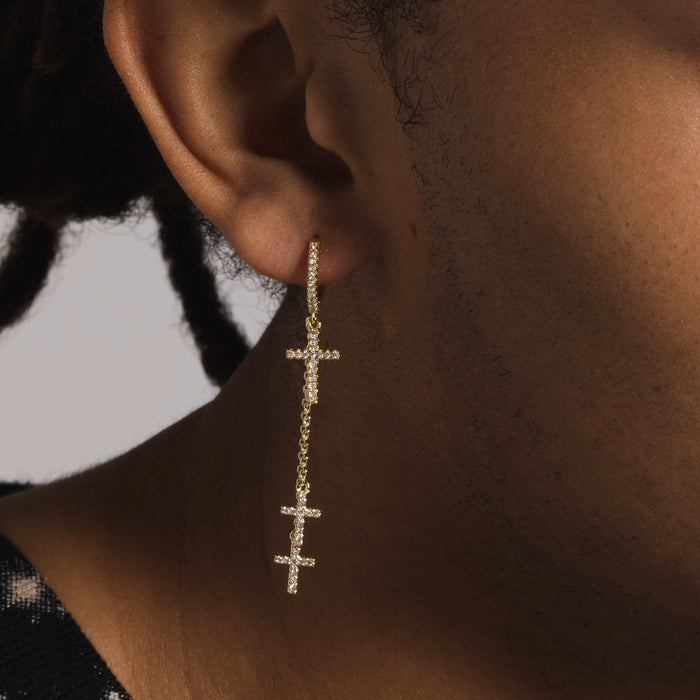 Triple Cross Drop Earrings in Yellow Gold - The GLD Shop