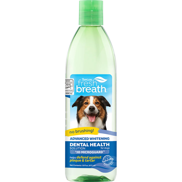 TropiClean Fresh Breath Advanced Whitening Dental Health Solution for Dogs, 16oz