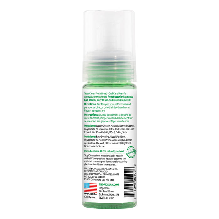 TropiClean Fresh Breath Mint Foam for Pets, 4.5oz