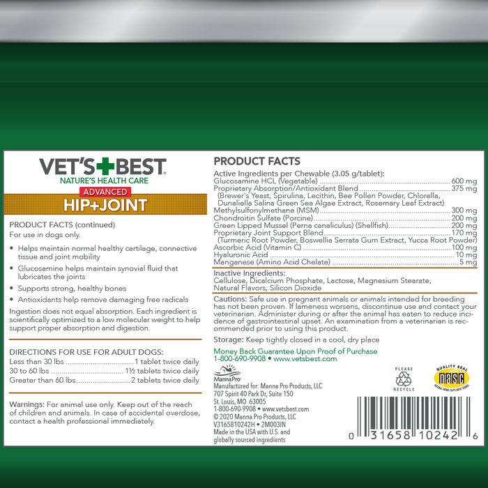 Vet's Best Level 3 Advanced Hip and Joint 90 Tabs