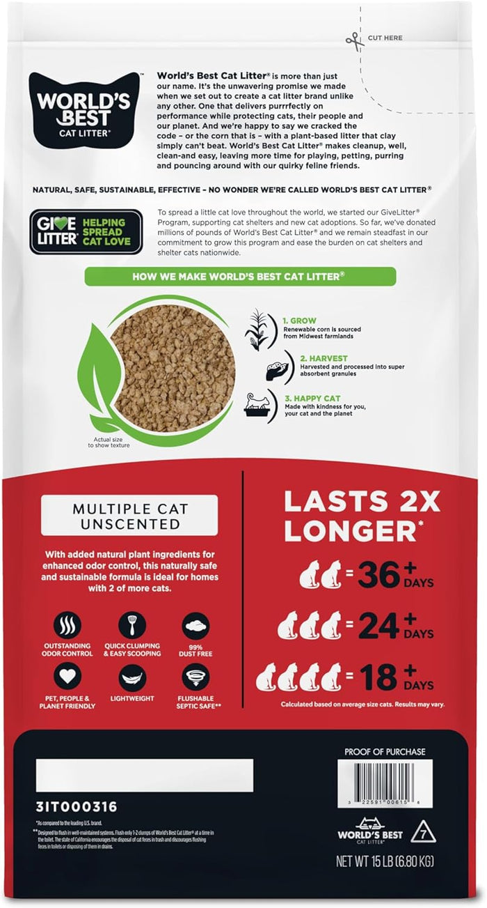 World's Best Cat Litter® 15lb Multiple Cat Unscented