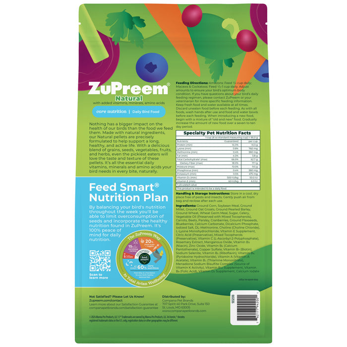 Zupreem Natural Food with Added Vitamins Minerals Amino Acids for Large Birds