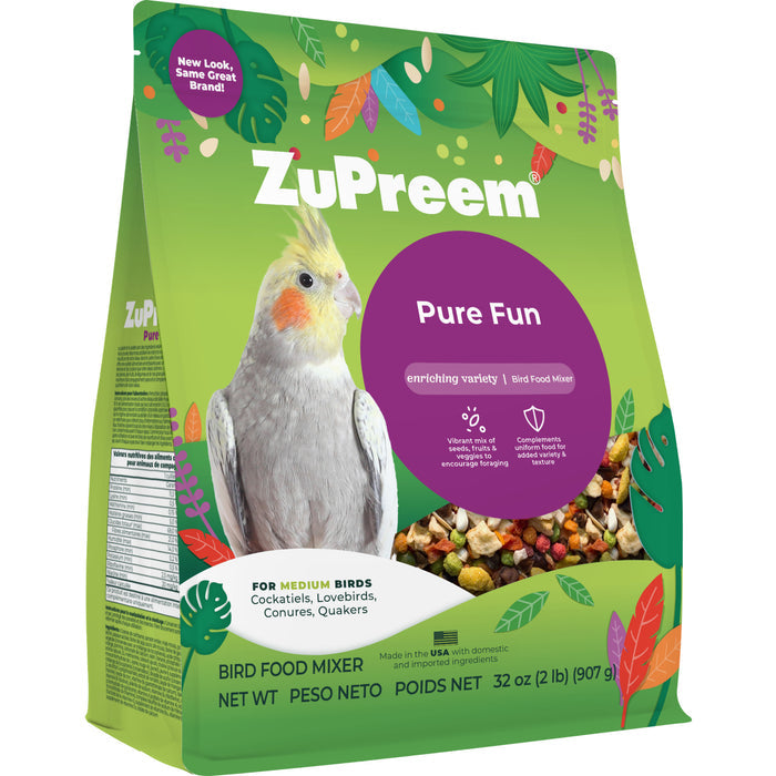 Zupreem Pure Fun Medium Bird Food 2lb- Love Birds, Quakers, Small Conures, Cockatiels